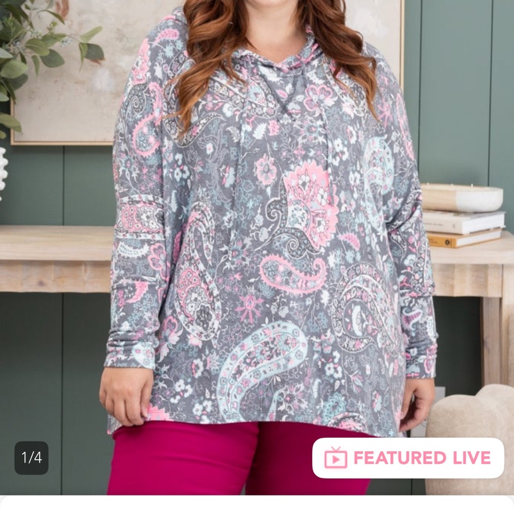 Floral Paisley Women's Hoodie in Gray and Pink
